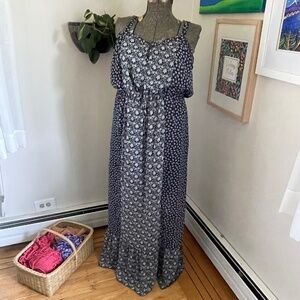 The Gap Boho Navy & White Floral Print Maxi Dress with Adjustable Straps size L